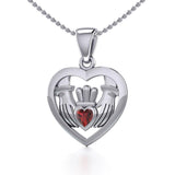 Claddagh in Heart Silver Pendant with Gemstone TPD5330 - Jewelry