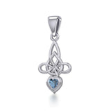 Celtic Witches Knot Silver Pendant with Heart Gemstone TPD5334 - Jewelry