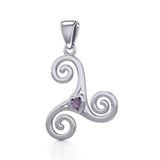 Celtic Spiral Triskele Silver Pendant with Heart Gemstone TPD5335