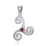 Celtic Spiral Triskele Silver Pendant with Heart Gemstone TPD5335 - Jewelry