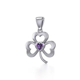 Silver Shamrock Pendant with Heart Gemstone TPD5338 - Jewelry