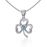 Silver Shamrock Pendant with Heart Gemstone TPD5338 - Jewelry