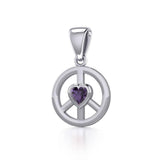 Peace Silver Pendant with Heart Gemstone TPD5339 - Jewelry