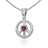 Peace Silver Pendant with Heart Gemstone TPD5339 - Jewelry