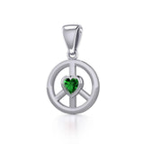 Peace Silver Pendant with Heart Gemstone TPD5339 - Jewelry