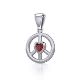 Peace Silver Pendant with Heart Gemstone TPD5339