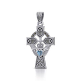 Celtic Cross and Irish Claddagh Silver Pendant with Heart Gemstone TPD5340 - Jewelry