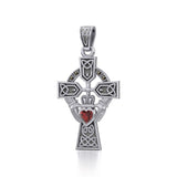 Celtic Cross and Irish Claddagh Silver Pendant with Heart Gemstone TPD5340 - Jewelry