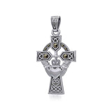 Celtic Cross and Irish Claddagh Silver Pendant with Marcasite TPD5341 - Jewelry