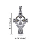 Celtic Cross and Irish Claddagh Silver Pendant with Marcasite TPD5341 - Jewelry