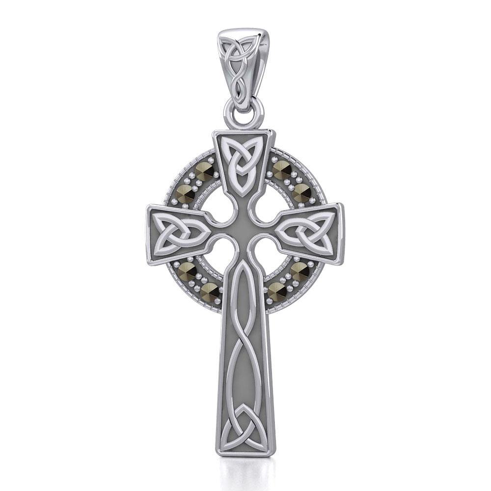 Celtic Cross Silver Pendant with Marcasite TPD5346 - Jewelry