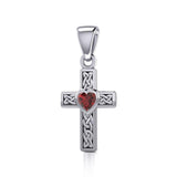 Celtic Cross Silver Pendant with Heart Gemstone TPD5347 - Jewelry