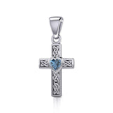 Celtic Cross Silver Pendant with Heart Gemstone TPD5347 - Jewelry