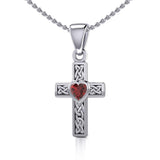 Celtic Cross Silver Pendant with Heart Gemstone TPD5347 - Jewelry