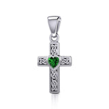 Celtic Cross Silver Pendant with Heart Gemstone TPD5347 - Jewelry