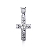 Celtic Cross Silver Pendant with Heart Gemstone TPD5347 - Jewelry