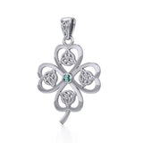 Lucky Four Leaf Clover with Triquetra Silver Pendant with Gemstone TPD5348 - Jewelry