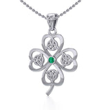 Lucky Four Leaf Clover with Triquetra Silver Pendant with Gemstone TPD5348 - Jewelry