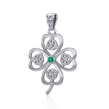 Lucky Four Leaf Clover with Triquetra Silver Pendant with Gemstone TPD5348 - Jewelry