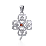 Lucky Four Leaf Clover with Triquetra Silver Pendant with Gemstone TPD5348 - Jewelry