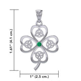 Lucky Four Leaf Clover with Triquetra Silver Pendant with Gemstone TPD5348 - Jewelry