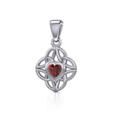 Celtic Knotwork Silver Pendant with Heart Gemstone TPD5353