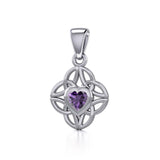 Celtic Knotwork Silver Pendant with Heart Gemstone TPD5353 - Jewelry