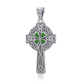 Silver Celtic Cross with Enamel Clover Pendant TPD5358 - Jewelry