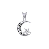 Pentacle on Celtic Crescent Moon Silver Pendant TPD5365