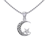 The Star on Celtic Crescent Moon Silver Pendant TPD5365 - Jewelry