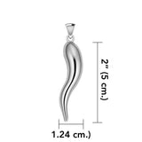 Italian Horn Good Luck Charm Silver Pendant Large Version TPD5375 - Jewelry