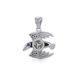 Behind the Mystery of the Mythical Raven Silver Jewelry Pendant with Gemstone TPD5381 - Jewelry