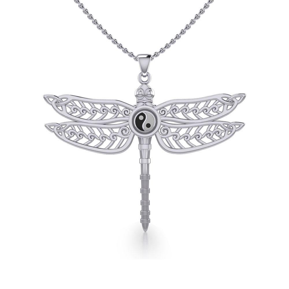 The Celtic Dragonfly with Yin Yang Symbol Silver Pendant TPD5387 - Jewelry