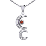 A Glimpse of the Double Crescent Moon Beginning Silver Pendant with Gems TPD5390 - Jewelry