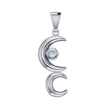 A Glimpse of the Double Crescent Moon Beginning Silver Pendant with Gems TPD5390 - Jewelry