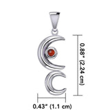 A Glimpse of the Double Crescent Moon Beginning Silver Pendant with Gems TPD5390 - Jewelry