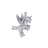 Mythical Unicorn Silver Pendant with Gemstone TPD5401 - Jewelry