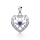 Flower in Heart Silver Pendant with Gemstone TPD5425 - Jewelry