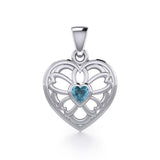 Flower in Heart Silver Pendant with Gemstone TPD5425 - Jewelry