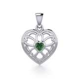 Flower in Heart Silver Pendant with Gemstone TPD5425 - Jewelry