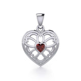 Flower in Heart Silver Pendant with Gemstone TPD5425 - Jewelry