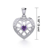 Flower in Heart Silver Pendant with Gemstone TPD5425 - Jewelry