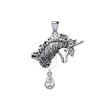 Unicorn Silver Pendant with Dangling Gemstone TPD5426 - Jewelry