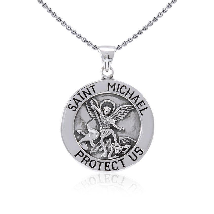 Saint Michael Silver Pendant (Large 25 mm.) TPD5469 - Jewelry