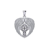 Feel the Tranquil in Angels Wings Silver Pendant with Celtic Cross TPD5480