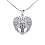 Feel the Tranquil in Angels Wings Silver Pendant with Celtic Cross TPD5480 - Jewelry