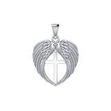 Feel the Tranquil in Angels Wings Silver Pendant with Cross TPD5481