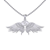 Guardian Angel Wings Silver Pendant with Capricorn Zodiac Sign TPD5512 - Jewelry