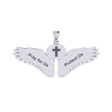 Guardian Angel Wings Silver Pendant with Pisces Zodiac Sign TPD5514 - Jewelry