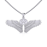 Guardian Angel Wings Silver Pendant with Pisces Zodiac Sign TPD5514 - Jewelry